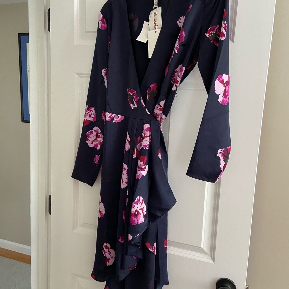 Joie Navy Wrap Dress with Pink Floral Print